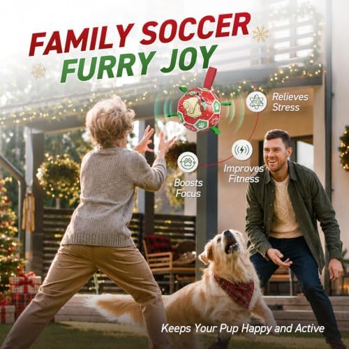 QDAN Christmas Dog Balls with Straps, Squeaky Dog Toys for Indoor Outdoor Playing, Puppy Birthday Gifts, Pet Toy Ball, Durable Herding Balls for Dogs (8 Inch) - Image 3