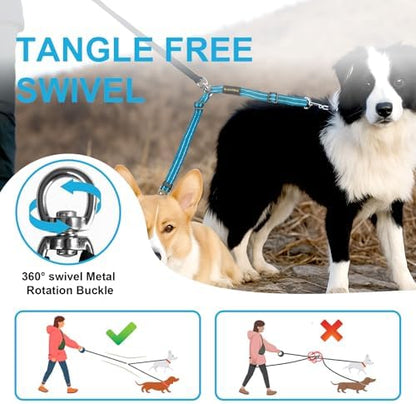 MingXpet Double Dog Leash for Two Dogs, No Pull Dog Leash, 360° Swivel No Tangle for Medium Dogs Walking & Training, Shock Absorbing Reflective Bungee, Blue - Image 4