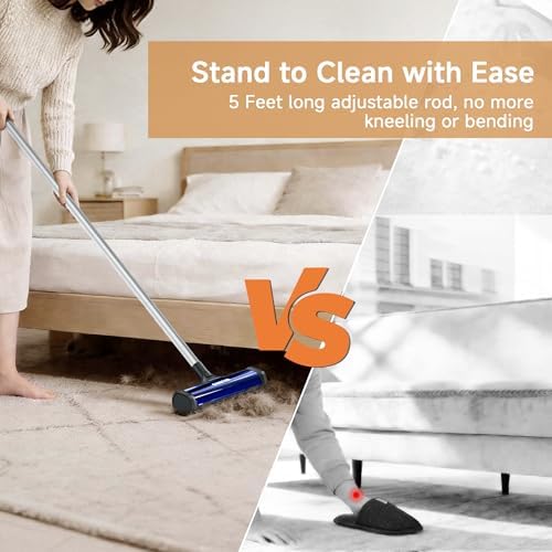 Pet Hair Remover for Carpet, Carpet Sweeper with Dust Container - Image 5