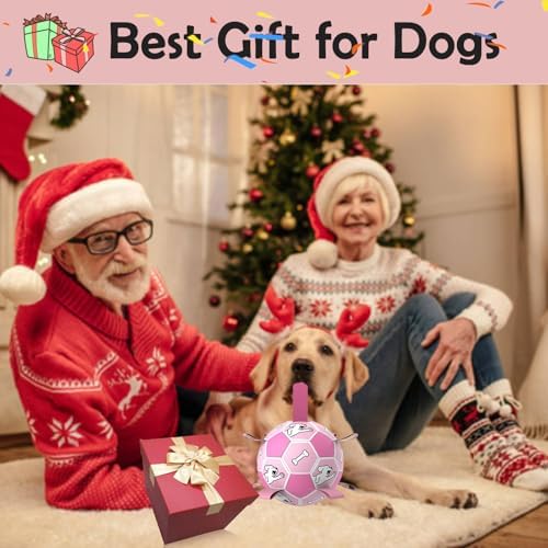 Dog Soccer Ball, Interactive Toys for Tug of War, Puppy Birthday Gifts, Tug Toy, Water Toy, Durable Balls for Small & Medium Size(8 inch-Pink) - Image 6