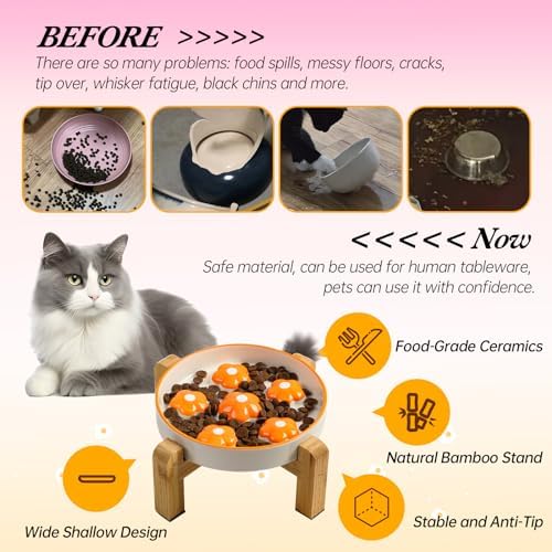 Elevated Ceramic Slow Feeder Cat Bowl with Anti-Slip Bamboo Stand - Image 4