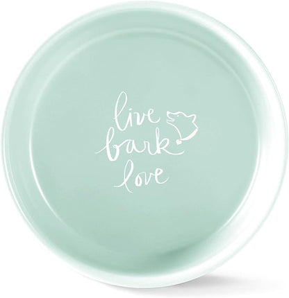 Fringe Studio Stoneware Pet Bowl, Medium, "Live Bark Love" (479005) Light Blue