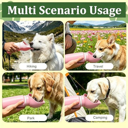 2 in 1 Foldable Dog Water Bottle, Leakproof Portable Pet Dispenser, Pink - Image 6