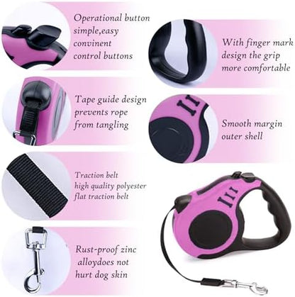 Retractable Dog Leash, 10 FT Dog Leash for Small Medium Dogs up to 22lbs, Pet Tape with Anti Slip Handle and Lock Nylon, 1 Silicone Dog Bowl, 1 Dispenser, 2 Waste Bag - Image 3
