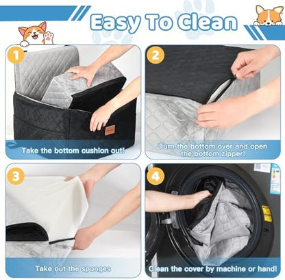 Dog Car Seat for Small Medium Dogs Up to 40 lbs – Dog Booster Seat with 6-Inch Memory Foam, Pet Car Seat with Removable Washable Cover, 3 Safety Belts & 2 Storage Bags (Black/Gray) - Image 4
