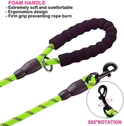 JSXD Heavy Duty Double Handle Dog Leash - 5 FT with Comfortable Padded and Reflective Rope for Small, Medium, Large Dogs (Rope-Green) - Image 4