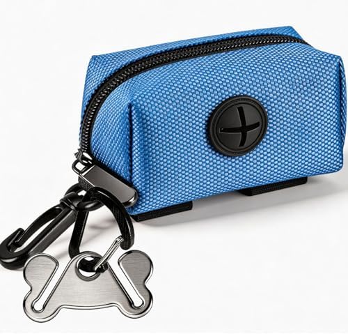 Dog Waste Bag Dispenser Pet Poop Bags Holder for Doggie Waste Bags Dispensers Soft Fabric Zipper Small Doggy Puppy Pouch for Leash Accessory Attachment with Carrier,Blue by Hilihali