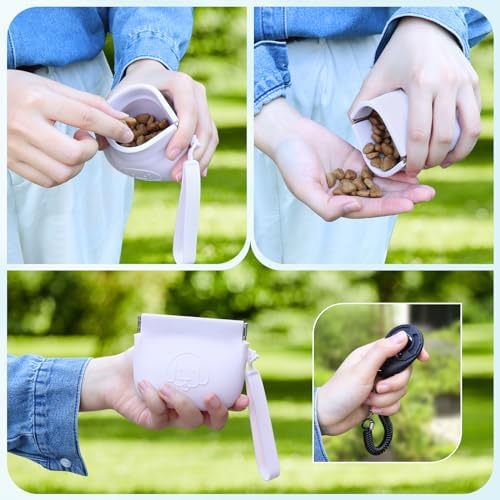 WALLFID Silicone Dog Treat Pouch, Auto Closure, with Pet Training Clicker, Walking Bag for Dog and Cat, Pocket Size, Easy to Clean, Odorless, Travel Walking Bag (Light Purple) - Image 5
