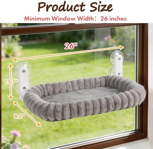 Zoratoo 2PC Cat Window Perch with Bolster Foldable Cat Hammock Cushion Bed for Window with Metal Frame, Cloud-Cuddle Cordless Window Resting Seat for Indoor Cats (Cushion Bed, Gray-L) - Image 2