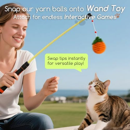 12 Pack Cat Toy Balls, Hand-Knitted Woolen Yarn Cat Balls Toy with Bell Inside, Interactive Kitty Toys for Indoor Kitten Teething, Chasing & Self Play(Fruit-Shaped) - Image 6