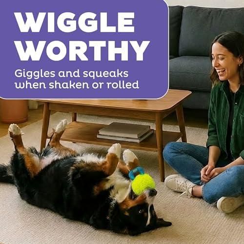 Outward Hound FlyFetch Giggle Ball Dog Toy, Giggles & Squeaks, Handle for Tug & Fetch, Lightweight, Multiple Textures, All Breeds, 7.3" - Image 4