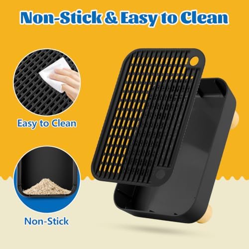 Cat Litter Box Step Ramp, Cat Litter Catcher Mat with Wooden Feet, Filter Function, Pedal Stool for Self-Cleaning Litter Box, Ideal for Kitten & Elderly Cats (Black) - Image 4