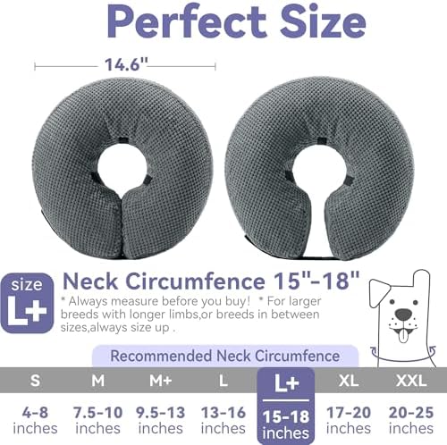 Loflaze Soft Inflatable Dog Cone Collar Alternative After Surgery - Dog Neck Donut E Collar for Large Medium Small Dogs Cats Post Surgery - Recovery Collar to Stop Licking - Grey, L+ - Image 5