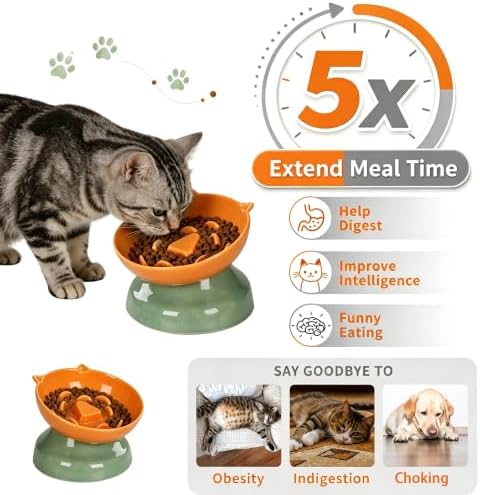 Ceramic Slow Feeder Cat Bowl, 15-Degree Tilted Non-Slip - Image 2