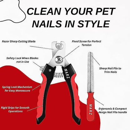 NARZ Dog Nail Clippers Professional Dog Nail Trimmers & Pets Nail Trimmers Cat Nail Clipper with Pet Nail File Cat Nail Trimmers with Safety Lock to Prevent Over Cutting - Image 2