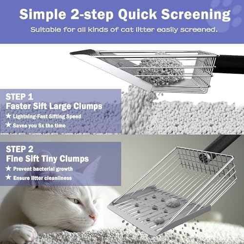 Metal Cat Litter Scooper Kit - Durable Large Steel Litter Scoop with Dual Grid, Includes Broom & Dustpan for Quick, Easy Cleaning - Image 4