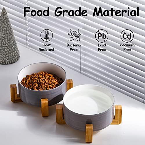 Petygooing Ceramic Cat Dog Bowl Set with Stand,Small Dog Bowls,Pet Food and Water Dish, Anti Slip Set of 2 Cat Bowls-Cute Modern Pet Food Dish Small Size (13.5OZ/5.1 in) Grey White - Image 3