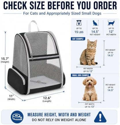 Cat Carrier Backpack for Cats and Small Dogs up to 15 lbs, Soft-Sided Foldable Pet Carrier with Breathable Mesh, Front Upper&Dual Side Entry, Support Frame, Hard Bottom for Vet Visits and Air Travel - Image 5