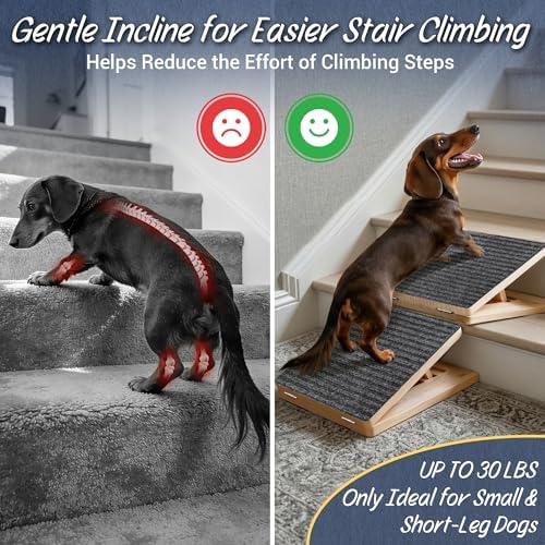 Dog Ramp for Stairs 3 Pack - Adjustable Wooden Stair Wedges for Small Dogs, Foldable Indoor Dog Stair Ramp with Triangular Support and Non-Slip Pads for Senior and Short-Legged Pets - Image 6