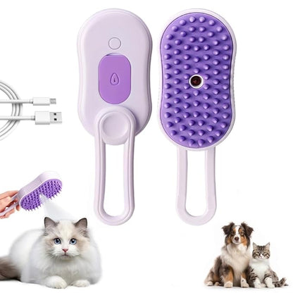 Pet Steam Groomer Comb,2024 Upgraded 3 in 1 Cat Steam Brush Pet Hair Steamy Brushes,Grooming Comb Tool for Pets Hair Removal with Steam for Massage Cleaning Shedding (Pouple, Short)
