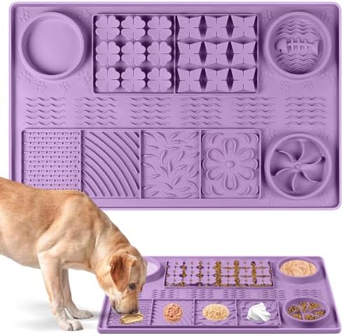 Silicone Lick Mat for Dogs 32"x 20" Large Slow Feeder Mat, Purple by Bartuke