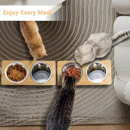 Elevated Cat Bowl, 2 PCS 15°Tilted Cat Bowl Stand with 2 Stainless Steel Bowls for Indoor Cats and Pet, Raised Cats Bowls for Food and Water - Image 4