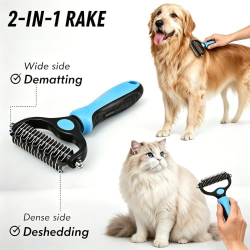 Dog Deshedding Rake for Shedding, Double-Sided Grooming Tool for Dogs & Cats, Gentle Skin-Friendly Pet Brush for Long and Short Hair Breeds, Removes Loose Hair and Keeps Coats Healthy (Brush & Comb) - Image 3