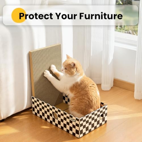 Conlun Cat Scratcher Box, Cardboard Pad, Bed for Indoor Cats, Plaid - Image 7