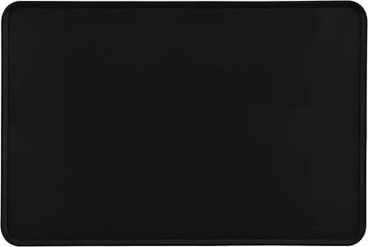 Amazon Basics Waterproof Non-Slip Silicone Pet Feeding Mat with Raised Edges, Prevents Spills, Easy to Clean, Protects Floors for Cat & Dog Food and Water Bowls, 24 x 16 Inches, Black
