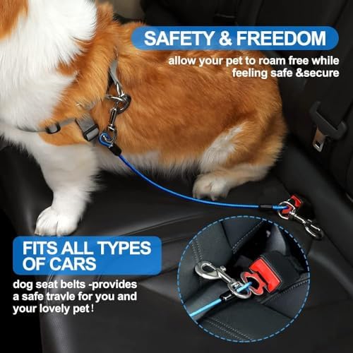 Dog Seat Belt Harness for Car,2pcs Dog Seatbelt of Coated Wire Leash Safety Restraint,No Chew Tether Cable Vehicle Dogs Accessories,Double Clips & Latch (Blue, 16 inch/40 CM) - Image 3
