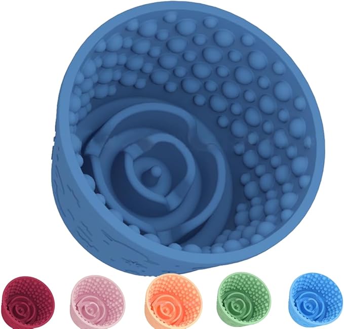 Dog Lick Bowl, Anxiety Relief Slow Feeder Treat Dispenser, Silicone Anti-chocking Pet Dish, Non-Slip Dog Licking Bowl Interactive Entertainment Puzzle Toy for Small & Medium-Dark Blue