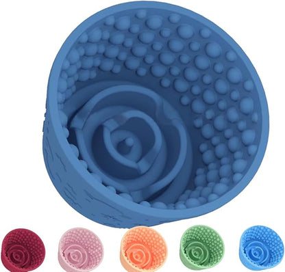 Dog Lick Bowl, Anxiety Relief Slow Feeder Treat Dispenser, Silicone Anti-chocking Pet Dish, Non-Slip Dog Licking Bowl Interactive Entertainment Puzzle Toy for Small & Medium-Dark Blue