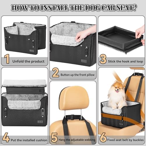 PETSFIT Small Dog Car Seat, Waterproof PU Leather Dog Carseat with Patent Safe Buckles, Clip-On Leash, Car Seat for Dogs, Cats Up to 25 lbs (Glossy Black) - Image 6
