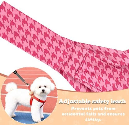 Dog Sling Carrier for Small Dogs and Cats 5–16 lbs, Puppy Carrier Sling with Safety Hook and Storage Pocket, Hands Free Pet Carrier Purse for Travel, Walking, Shopping (Pink Houndstooth) - Image 4