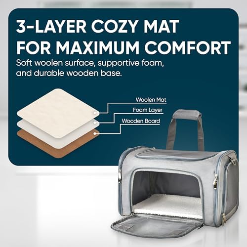 Pet Travel Carrier Bag – Airline Approved Soft-Sided Dog & Cat Carrier, Foldable, Breathable Mesh, Washable Pad – Fits Pets up to 15 lbs – The Pup Quartet (Grey) - Image 5