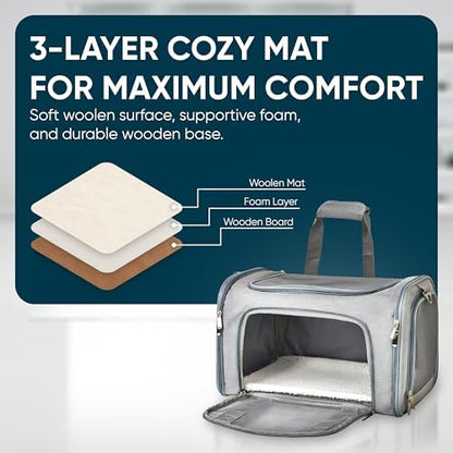 Pet Travel Carrier Bag – Airline Approved Soft-Sided Dog & Cat Carrier, Foldable, Breathable Mesh, Washable Pad – Fits Pets up to 15 lbs – The Pup Quartet (Grey) - Image 5