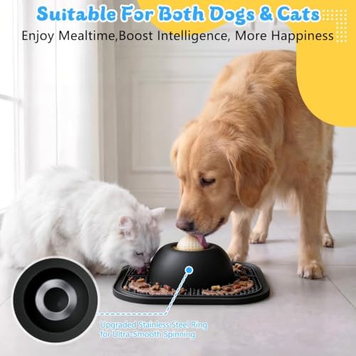 Slow Feeder Dog Bowls & Lick Mat for Liquid and Thick Treat, Anti-Slip Dog Lick Bowl with Interactive Rolling Ball, 5/6 Cup Pup Licking Toy for Large Medium Small Dogs and Cats-Large Black - Image 4