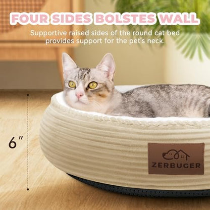 Zerbuger 20in Camel Round Dog Bed Sofa for Dogs Cats, Machine Washable - Image 4