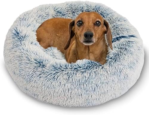 Best Friends by Sheri The Original Calming Donut Dog Bed for Small Dogs up to 25 lbs, Shag Faux Fur, Denim Blue, 23" x 23" by BestFriendsbySheri