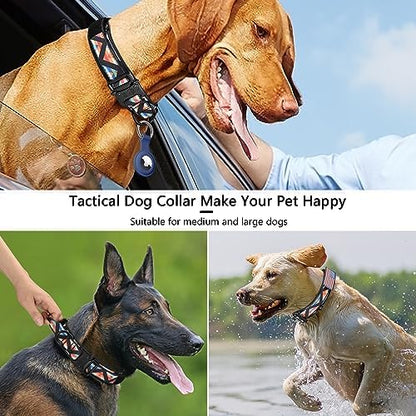 DAGANXI Tactical Dog Collar, Adjustable Military Training Nylon Dog Collar with Control Handle and Heavy Metal Buckle for Medium and Large Dogs, with Patches and Airtags Case (M, Colorful Triangle) - Image 6