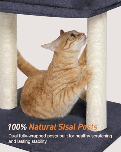 19" Small Cat Tree with Scratching Post for Indoor Cats with Perch - Image 3