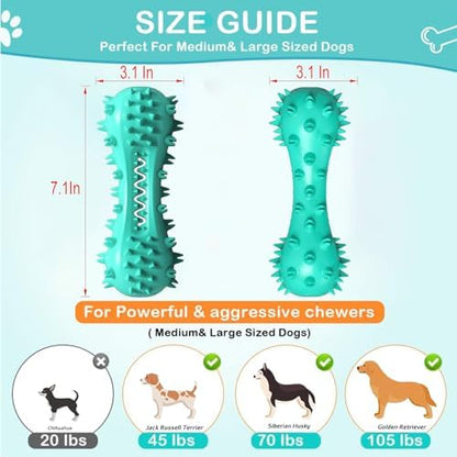 Dog Teeth Cleaning Toy for Training, Playing, Chewing - Squeaky Toys for Aggressive Chewers - Toothbrush Stick Bone for Medium Large Dogs (Blue) (Pack of 2) - Image 2