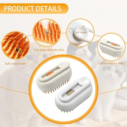 Cat Brush with Steam – 2 Pack 3-in-1 Grooming Kit with Self-Cleaning Vaporizer, Massage Brush for Long/Short Hair Pet Care - Image 7