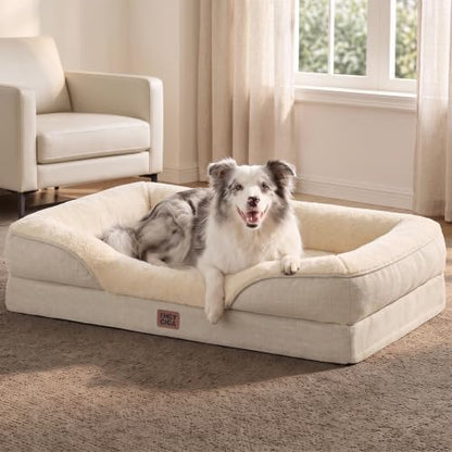 EHEYCIGA Orthopedic XL Dog Bed for Large Dog, Memory Foam Dog Couch, Beige by EHEYCIGA