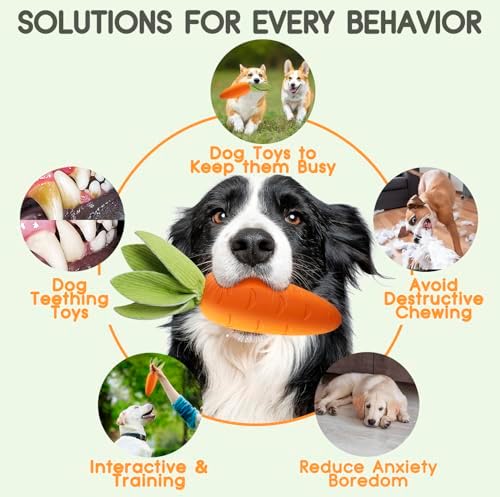 Tough Dog Toys for Aggressive Chewers, Indestructible Dog Chewers for Medium & Large Breeds, Squeaky Rubber Chew Toys to Keep Them Busy, Reduce Boredom, Teeth Cleaning, Milk Flavor (Carrot) - Image 2