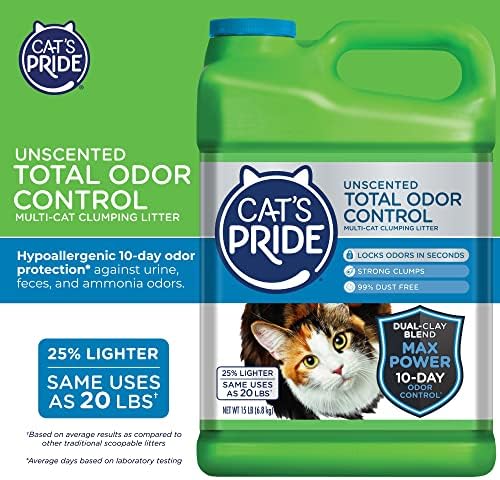 Cat's Pride Max Power: Total Odor Control - Up to 10 Days of Powerful Odor Control - Strong Clumping - Hypoallergenic - 99% Dust Free - Multi-Cat Litter, Unscented, 15 Pounds (Pack of 2) - Image 2