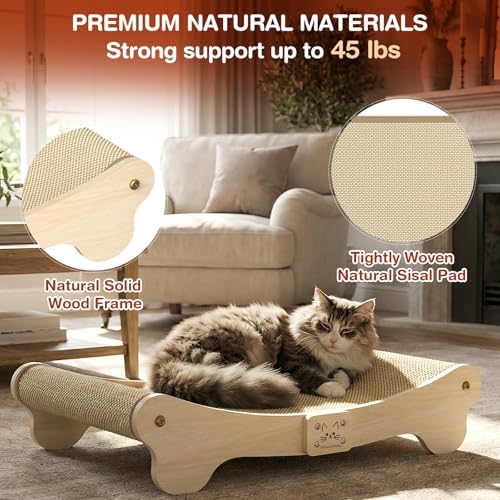 NOCOEX Sisal Cat Scratcher Bed: Wood Scratch Board Hammock for Indoor Cats - Image 2