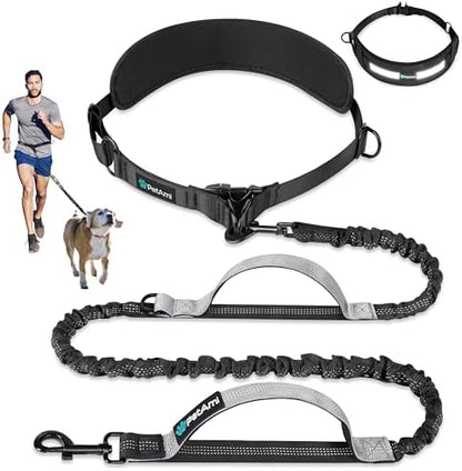 PetAmi Hands Free Dog Leash with Padded Lumbar Waist Belt, Shock Absorbing Bungee, Quick Release Buckle, Dual Handle, Running Jogging Walking Leash for Medium Large Dogs Up to 125 lbs, Grey by PetAmi