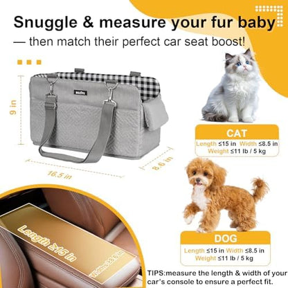 Console Dog Car Seat for Small Dogs Cats Up to 11lbs, Anti-Collapse Pet Armrest Booster Seat with Soft Pillow,Non-Slip Seat Rails Hooks & Safety Belt, Portable Car Accessories for Pets Travel - Image 2