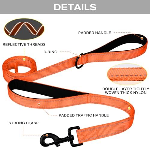 Joytale Dog Leash for Large Dogs that Pull, Double Handle, 4FT, Orange - Image 3